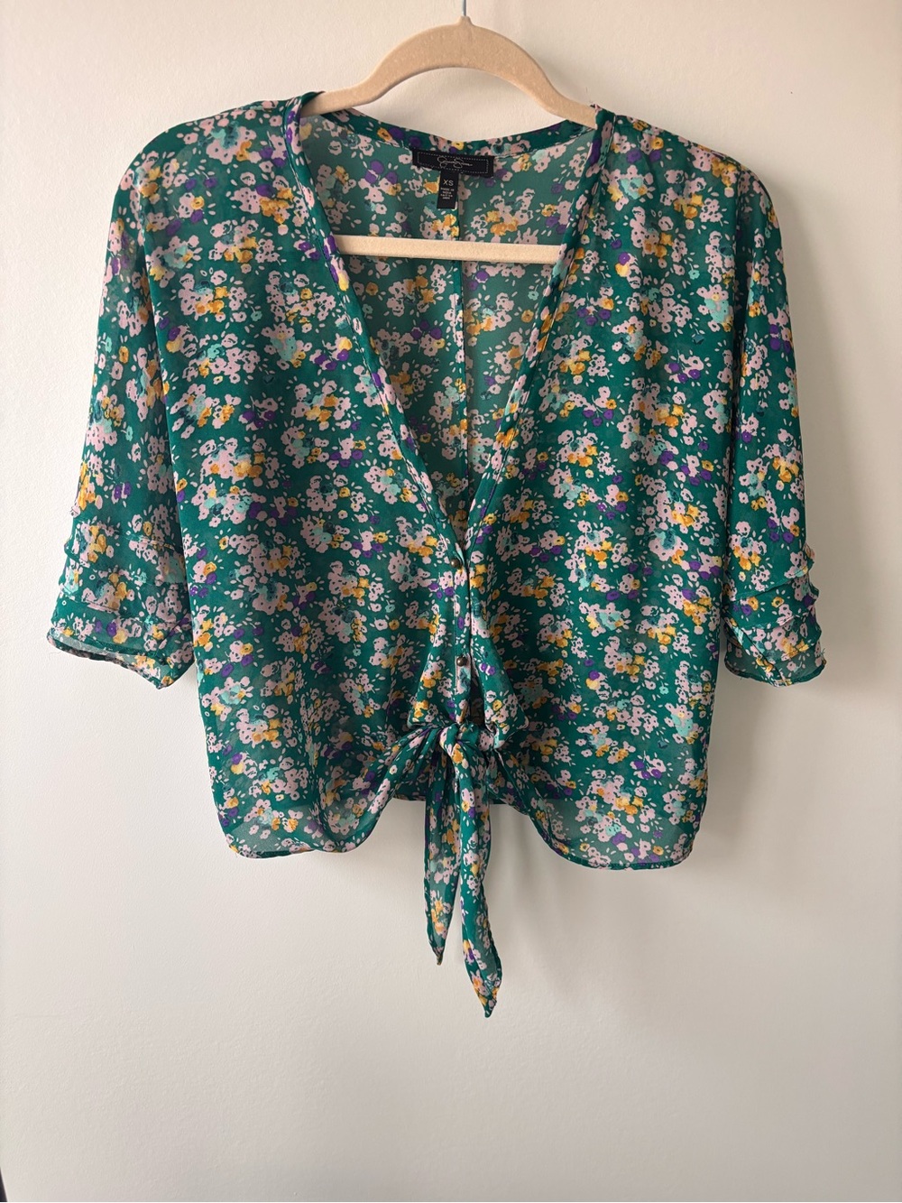 Green Floral Tie-Front Blouse - Women